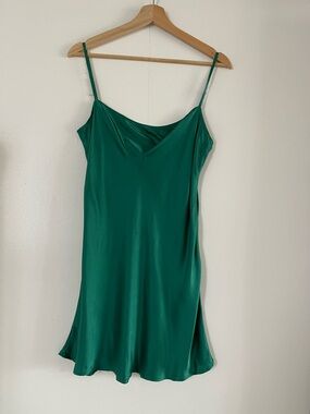 Reformation Emerald Green Satin Slip Dress
